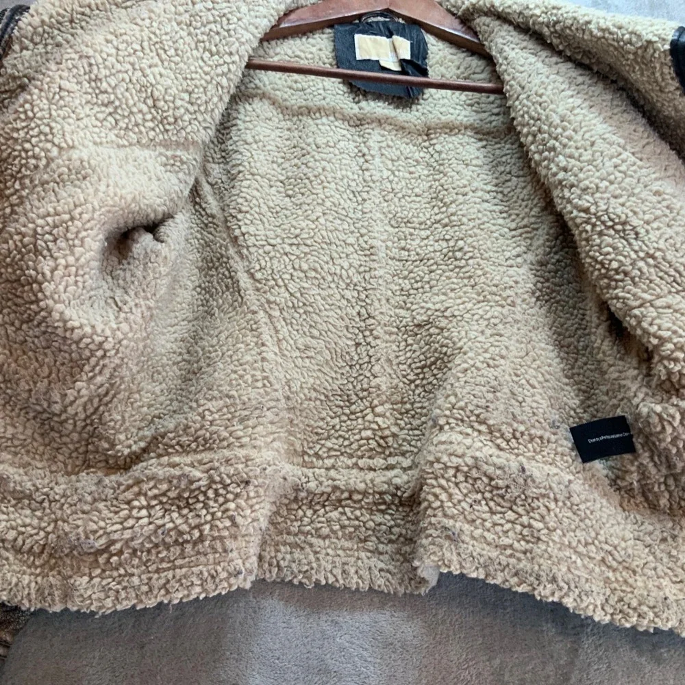 Michael Kors Womens Brown Leather Faux Fur Shearling Moto Aviator Jacket Large